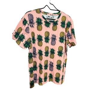 Knicker Bocker Vintage Design Mens XL Pineapple Print T-Shirt Pink Green Yellow